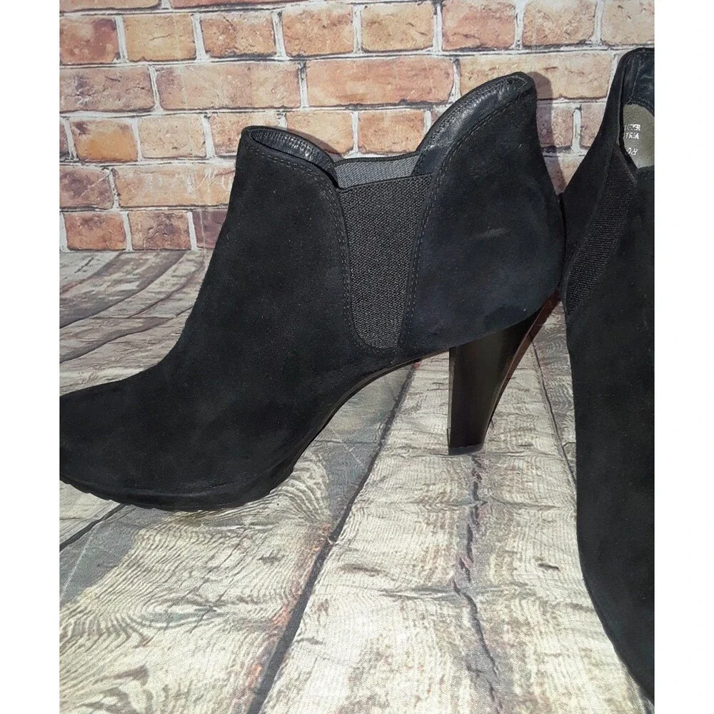 Paul Green Black Suede Ankle Platform Lug Sole Booties boots 8.5 elastic side